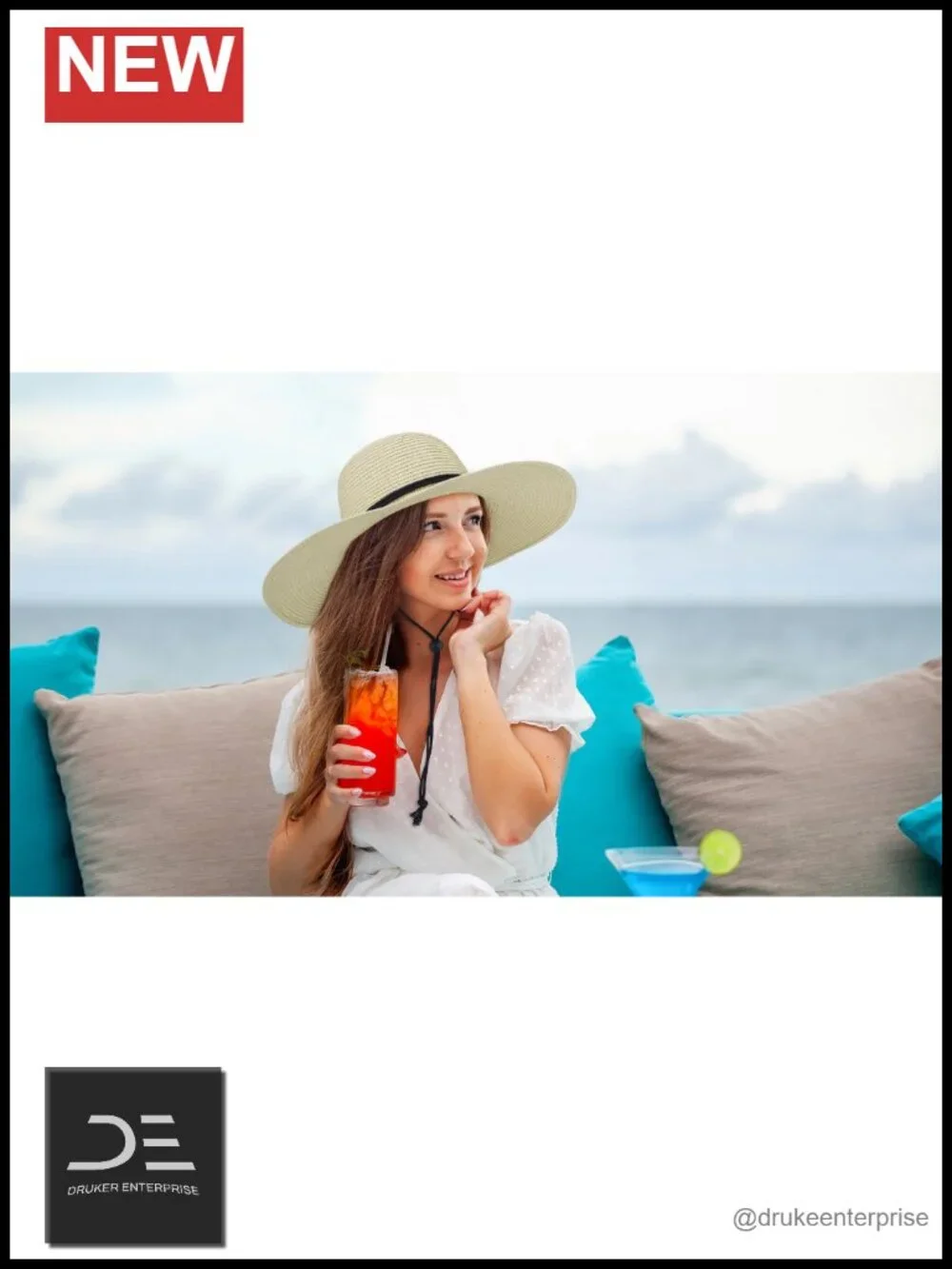 Wide Brim Straw Hat with Chin Strap UPF 50+ Sun Protection